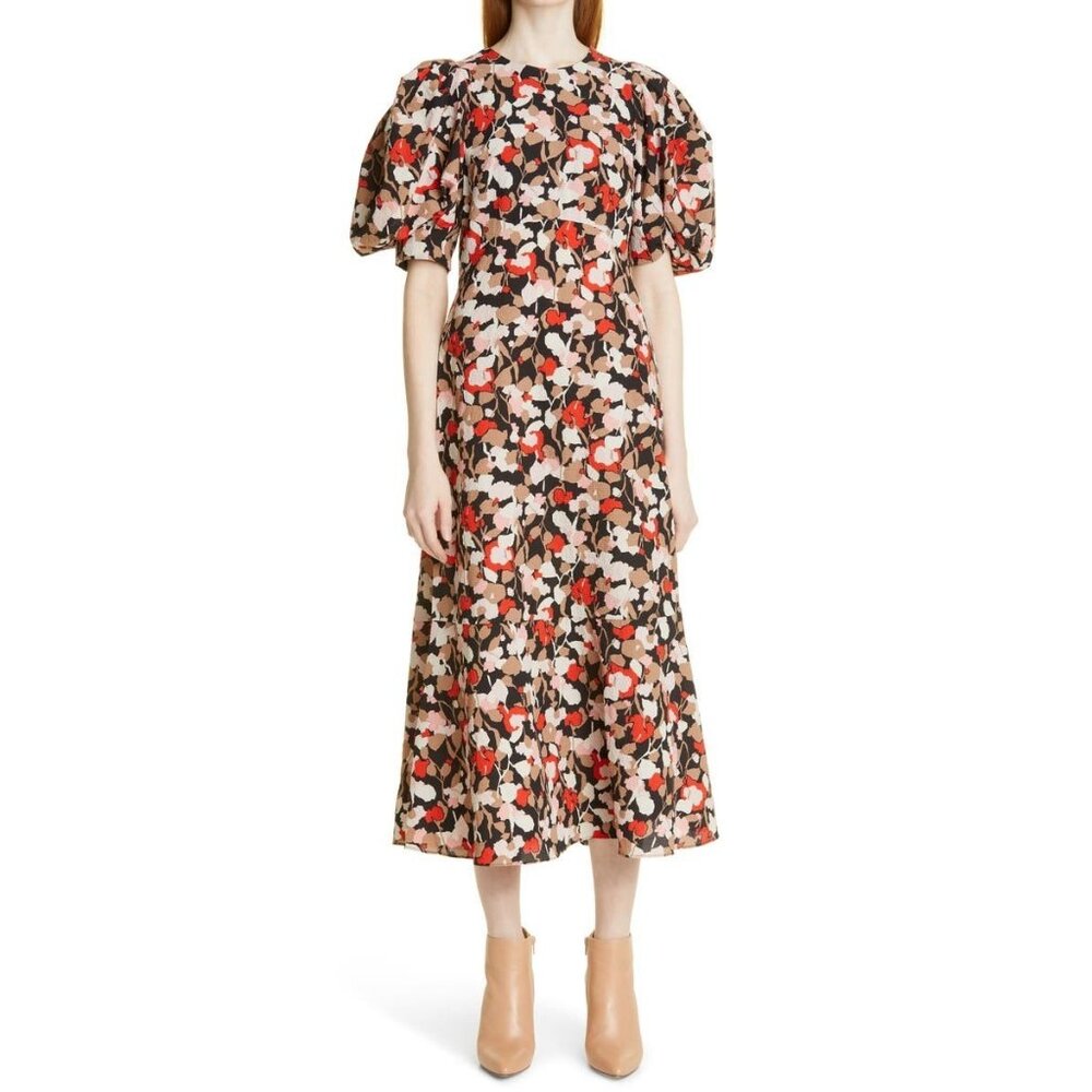 NWT Ted Baker Helgi in Floral Seersucker Puff Sleeve Midi Dress 1 / US 4